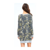Camo Long Sleeve French Terry Knit Dress with Kangaroo Pocket & Grey Banded Contrast