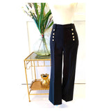 High Waisted Cropped Flare Pants with Sailor Shank Button Front AND Back