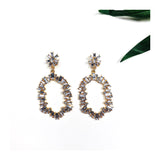Flower Emerald Cut Rhinestone Oval Cluster Earrings