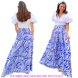 Blue Banded Waist Sheva Maxi Skirt with Pockets
