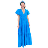 Blue Puff Sleeve Poplin Bree Dress