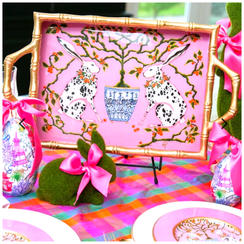 Chang Mai Bunnies Chinoiserie Gold Tray