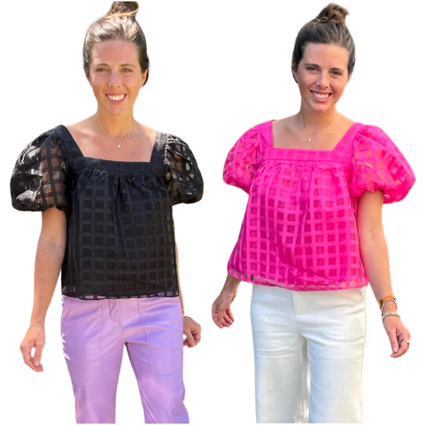 Pink OR Black Gridded Organza Meghan Flare Top