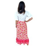 White Pink & Orange Floral St Barths Skirt with Adjustable Drawstring Front