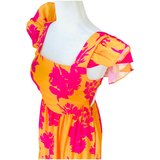 Pink & Tangerine Flutter Sleeve Bow Back Thelma Dress