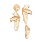 Gold Asymmetrical Lotus Flower Earrings