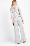 Super Soft Black OR Heather Grey t-Shirt Jumpsuit with Keyhole Back and Elastic Tie Waist