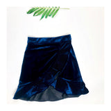Sapphire Blue Velvet Flounce Skirt with Asymmetrical Embroidered Ruffle