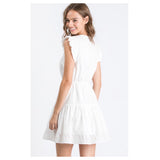 White Eyelet Accordion Flutter Sleeve Dress with Optional Tassel Tie