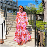 Block Print Maxi Length Sarah Kaftan Dress with Ruffle Sleeve