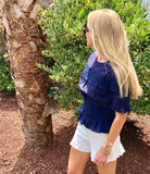 Navy Eyelet Top with Smocked Waist & Bust & Keyhole Back
