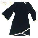 Black 3/4 Bell Sleeve Dress with Taupe RicRac Hem & Sleeve Trim