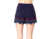 Navy Poplin Embroidered Rainbow Wave Shorts with Scalloped Hem 🌈 (Matching Top Sold Separately)