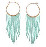 Mint Green and Gold or Blue & Gold Beaded Curtain Drop Hoop Earrings