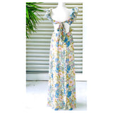 Designer Inspired Floral Cutout Maxi Dress with Structured Ruffle Sleeves & Open Back