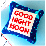 Needlepoint “Good Night Moon” Pillow with Velvet Back