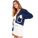 Navy & Cream Open Knit Marcie Cardigan