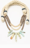 Multi Strand Natural Stone Wood & Rope Necklace