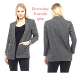 Ivory & Black Jacquard Open Front Blazer with Front Pockets