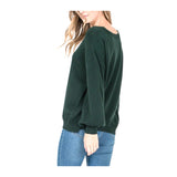 Hunter Green Puff Sleeve Light Knit V-Neck Sweater