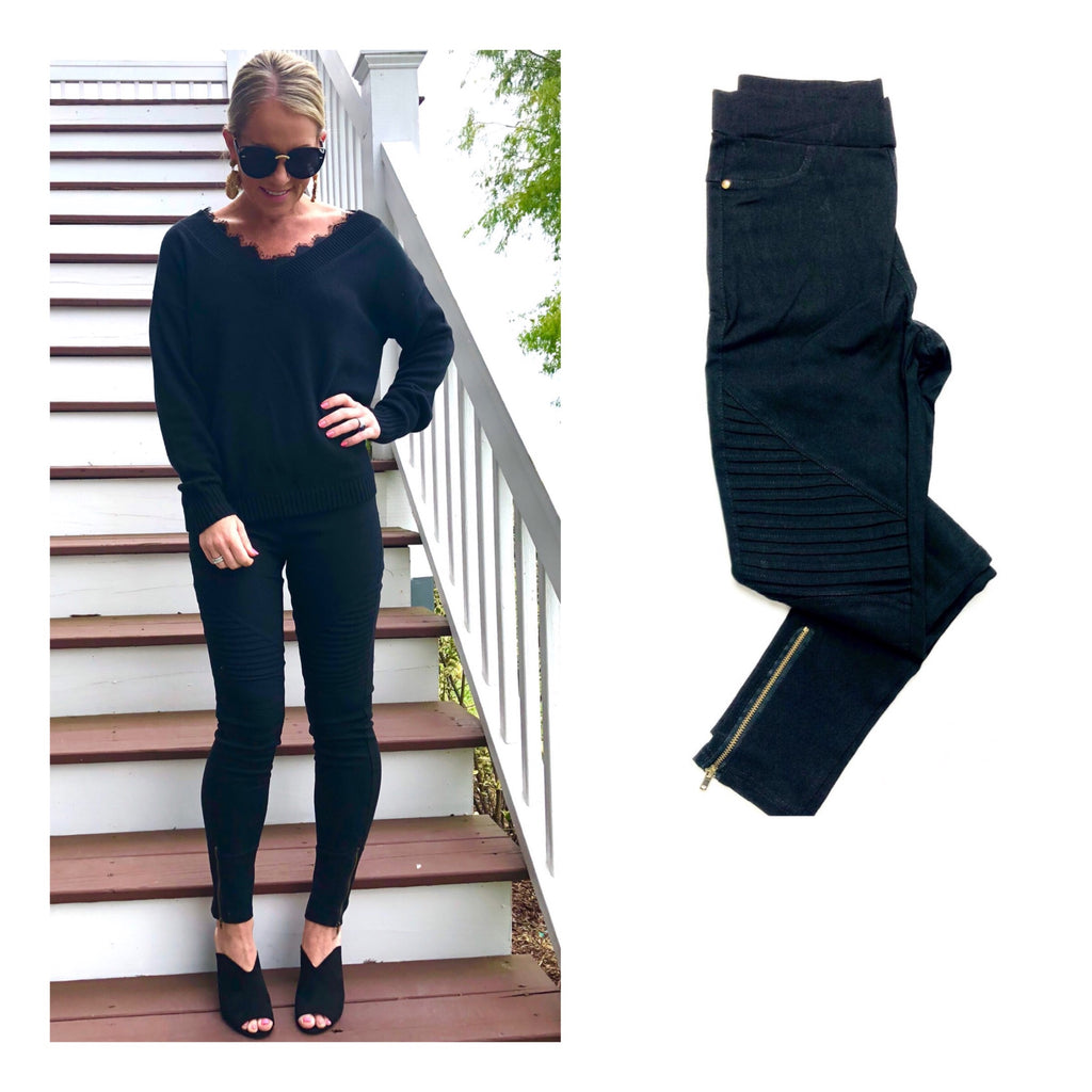 Black High Waisted Moto Leggings WITH SIDE ZIPPERS - James Ascher