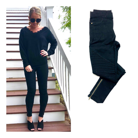 Black High Waisted Moto Leggings WITH SIDE ZIPPERS