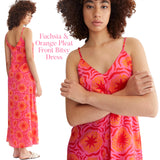 Fuchsia & Orange Pleat Front Bitsy Dress