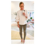 Ivory Camel & Black Leopard Print High Waisted Stretchy Skinny Pants with Exposed Side Zip