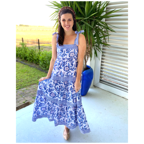 Hand Block Printed Tie Shoulder Allyson Dress