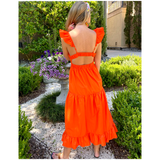 Tangerine Flutter Sleeve Kona Dress with Ruched Back