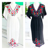 Black OR White EMBROIDERED Kaftan Dresses with Smocked Waist