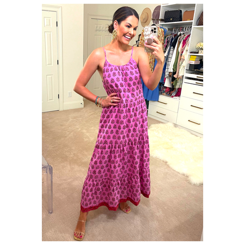 Hot Pink Hand Blocked Eva Maxi Dress