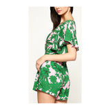 Pink & Bright Green Palm Leaf Romper with Keyhole Back