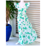 Green & White Flutter Sleeve Minty Maxi Dress