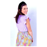Lilac Ruffle Sleeve Woven Top with Keyhole Back