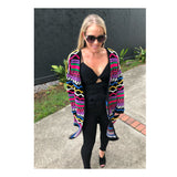 Black Multicolor Open Front Cardigan with Abstract Textured Embroidery & Pockets
