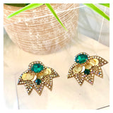 Gold & Rhinestone Angel Wing Gemstone Earrings