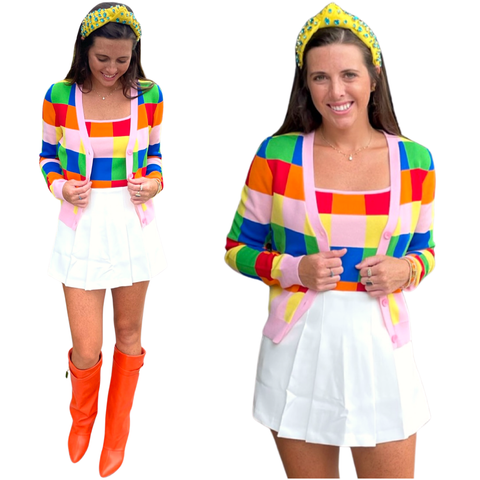 Pink Trimmed Rainbow Knit Sunny Tank & Cardigan (sold separately)