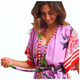 Sigal Tropical Hawaiian Lily Long Kimono with Belt