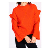Tomato Red Ruffle Sweater with Flare Sleeves