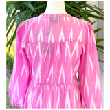 Pink Ikat Block Print Cotton Folly Dress