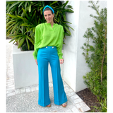 Handmade Green Pleated Shoulder Mohair Megan Sweater, Made in Italy