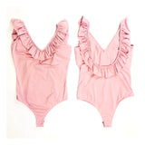 Blush Pink Ruffle U-Back Bodysuit