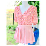 Pink Pleated Flare Shorts