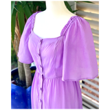 Lilac Aiza Button Front Tiered Hem Maxi Dress