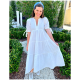 White Ribbon Sleeve Textured Olivia Dress