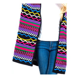 Black Multicolor Open Front Cardigan with Abstract Textured Embroidery & Pockets