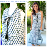 Freesia Block Print Ruffle Maxi Dress with Pockets