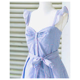 Pink & Blue Seeesucker Gingham Flutter Sleeve Dress with Bustier Bodice & Front Pleat