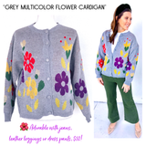 Grey Multicolor Flower Button Front Cardigan